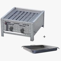 Gasgrill, Gastrobräter, Edelstahl 2 flammig mit Rost und Pfanne, 48 x 53 x 27 cm