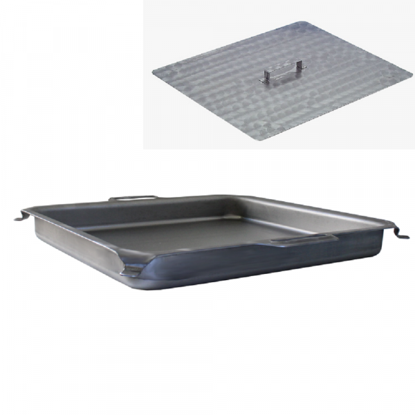 Stahl Pfanne B: 31,5 x T: 51,5 cm H: 6 cm für 1 er Gasgrill mit Deckel 30 x 50
