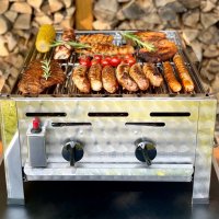 Gasgrill Edelstahl 2 flammig mit Rost, 48 x 53 x 27 Grillrost Edelstahl zerlegbar
