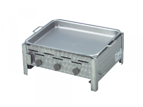 Gasgrill Edelstahl 3 flammig mit Pfanne, 65 x 53 x 27 cm Pfanne Emaille