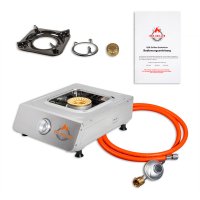 BSR-Grillen Edelstahl-Propangaskocher 1-flammig mit Piezo-Zündung und Turboeffekt