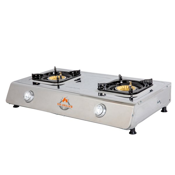 BSR-Grillen Edelstahl-Propangaskocher 2-flammig mit Piezo-Zündung und Turboeffekt