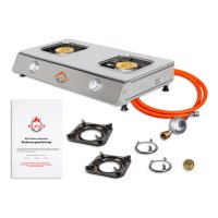BSR-Grillen Edelstahl-Propangaskocher 2-flammig mit Piezo-Zündung und Turboeffekt