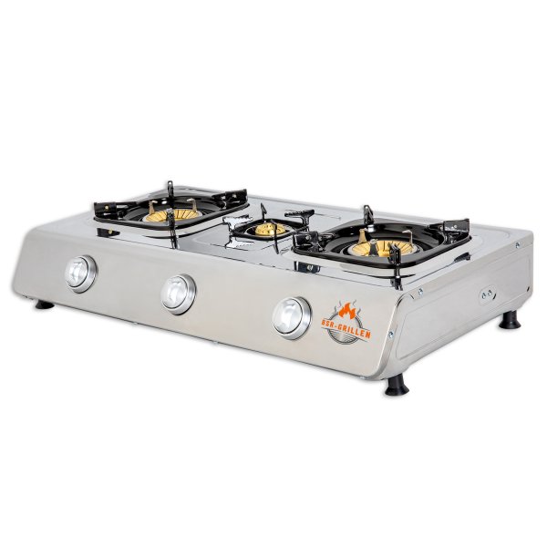 BSR-Grillen Edelstahl-Propangaskocher 3-flammig mit Piezo-Zündung und Turboeffekt