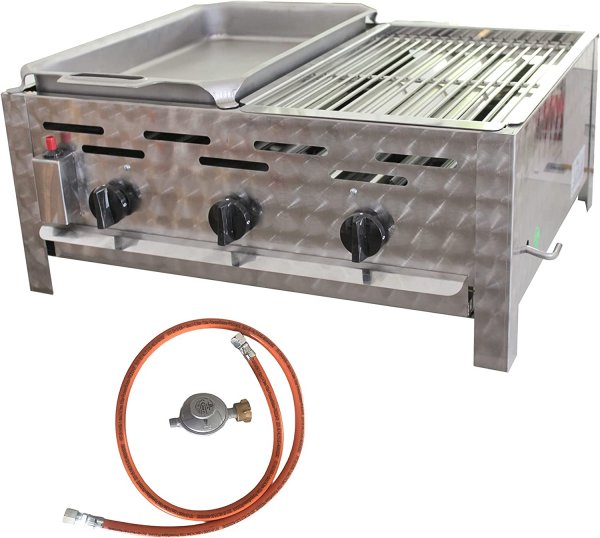Gasgrill Edelstahl 3 flammig 13 KW  mit 1/2 Stahlpfanne und 1/2 Grillrost
