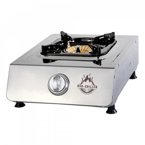 BSR-Grillen Edelstahl-Propangaskocher 1-flammig 5,5 KW mit Piezo-Zündung und Turboeffekt