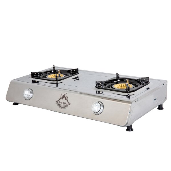 BSR-Grillen Edelstahl-Propangaskocher 2-flammig 9,9 KW mit Piezo-Zündung und Turboeffekt