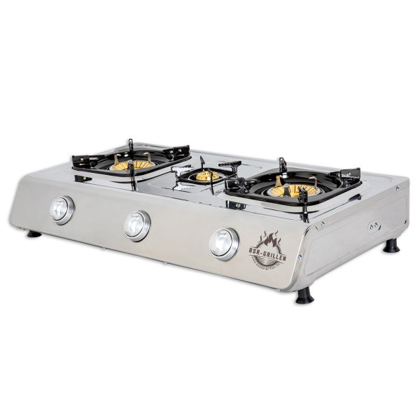 BSR-Grillen Edelstahl-Propangaskocher 3-flammig 10,8 KW mit Piezo-Zündung und Turboeffekt