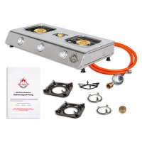 BSR-Grillen Edelstahl-Propangaskocher 3-flammig 10,8 KW mit Piezo-Zündung und Turboeffekt